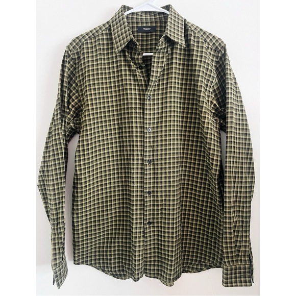 Theory • Irving Windham Twill Men's Green Plaid Button Down Shirt - Picture 2 of 8